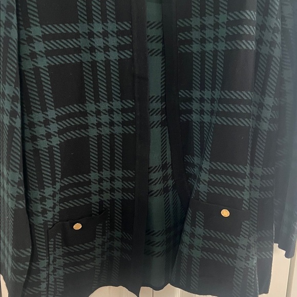 Anne Klein Black and Green Checkered Cardigan Sweater - Picture 6 of 8